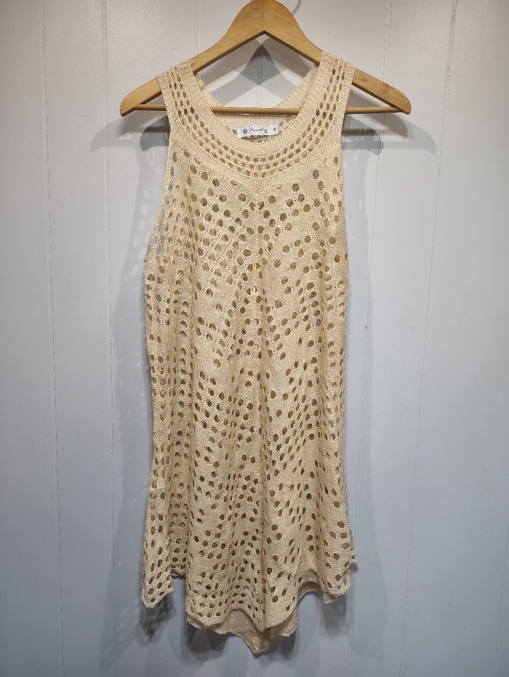 Paradise Crochet Beach Cover-Up Dress Cream Tan Size Medium